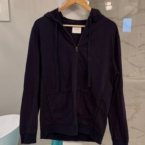 Billy Reid  Navy Zip-Up Hoodie with Brass Zipper